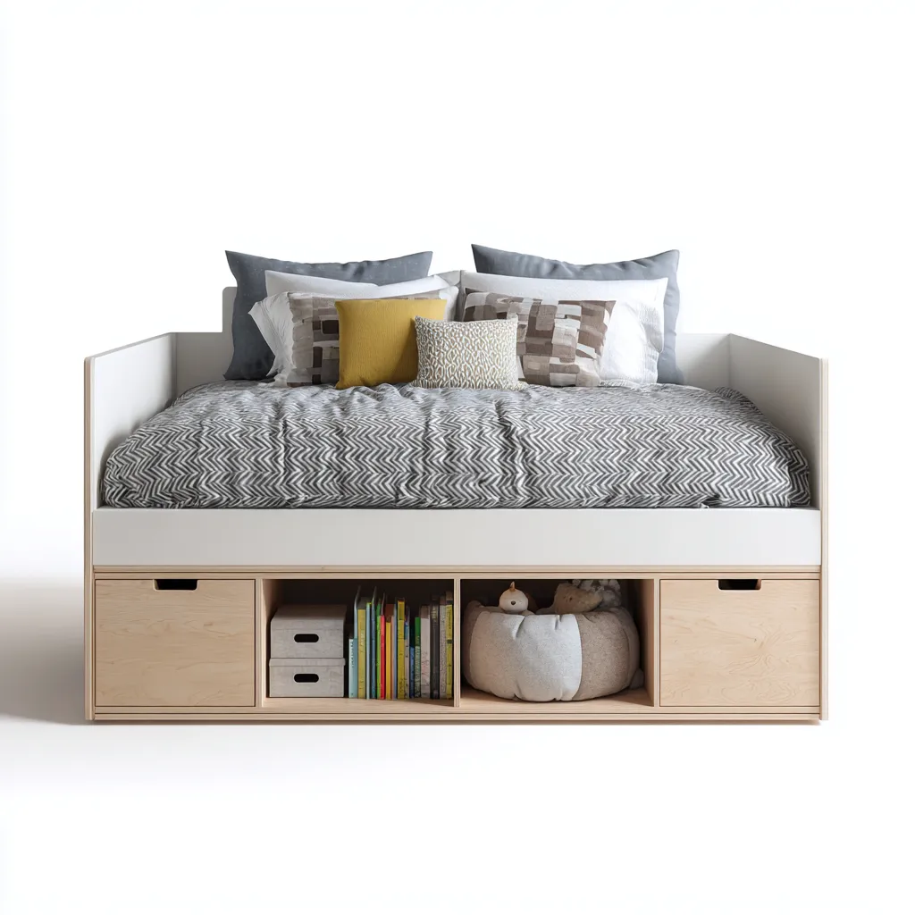 Letti A Castello Struttura In Legno 200X100X90 Cm - Bianco-Legno Chiaro - Con Vani Contenitori - Per Cameretta - Design Moderno-Airyene