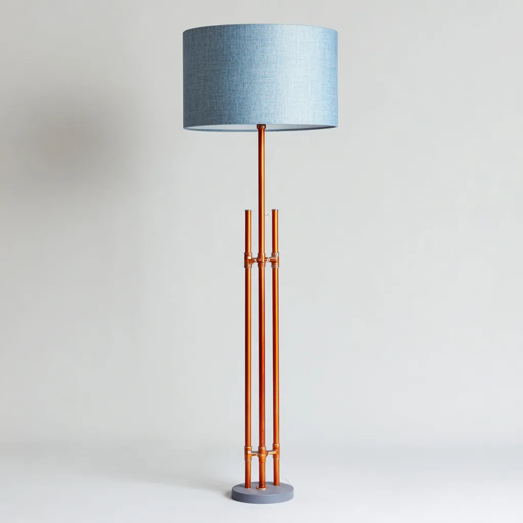 Lampada Da Terra In Metallo 45x45x165 Cm Azzurro-Rame-Grigio Per Soggiorno Stile Moderno-Airyene