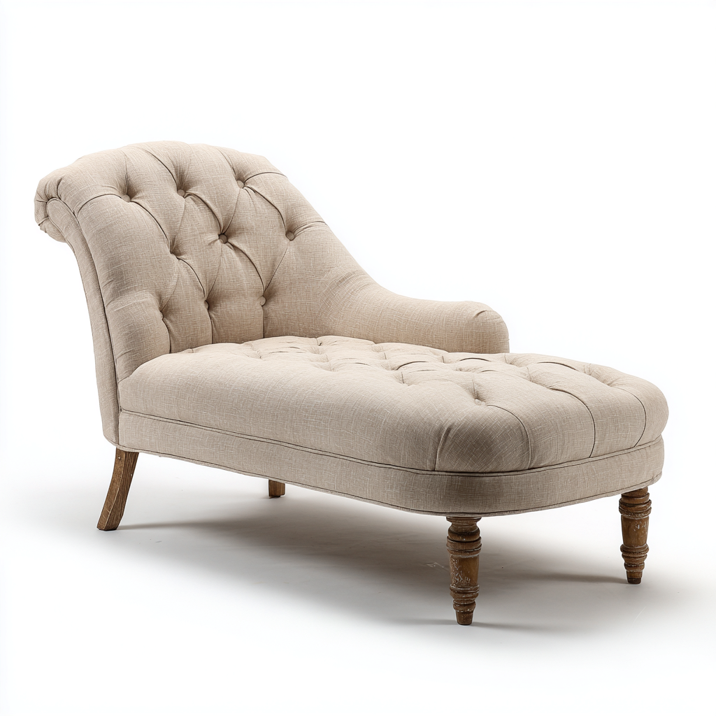 Chaise Longue Tessuto Legno 178X78X88 Cm - Beige - Design Classico Capitonné - Per Soggiorno-Airyene