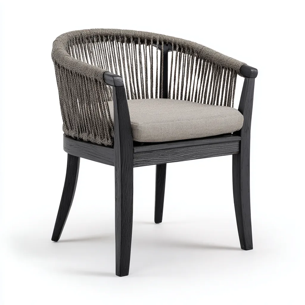 Poltrona Da Giardino - Corda Intrecciata E Legno - 60X55X80 Cm - Grigio-Nero - Stile Contemporaneo-Airyene