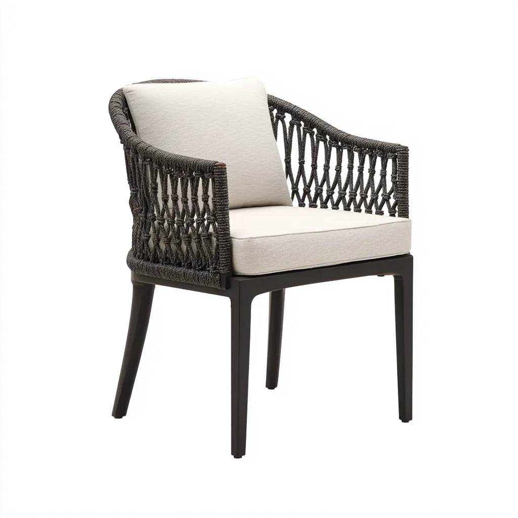 Poltrona Da Giardino - Corda Intrecciata E Alluminio - 62X57X84 Cm - Antracite-Beige - Design Moderno-Airyene