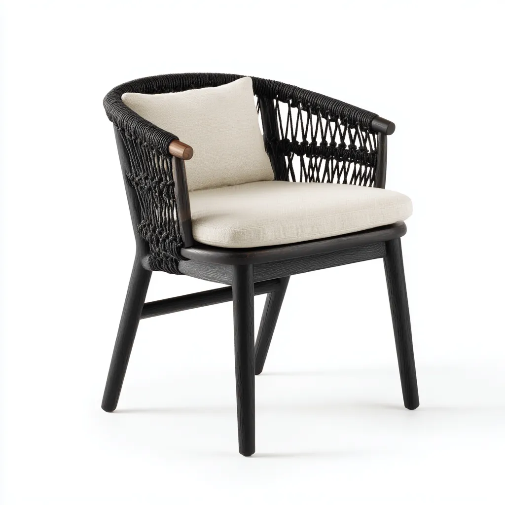 Poltrona Da Giardino - Corda Intrecciata E Legno - 61X55X79 Cm - Nero-Beige - Stile Contemporaneo-Airyene