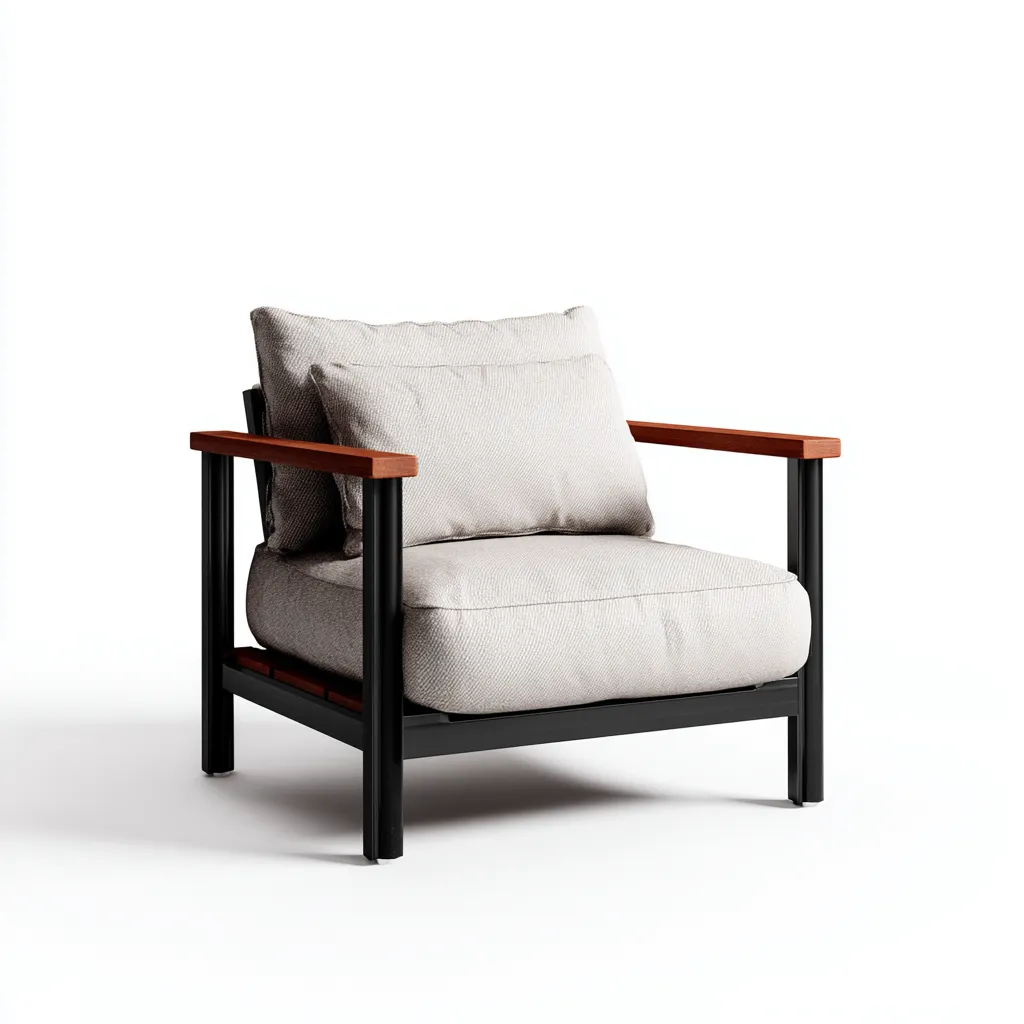 Poltrona Da Giardino - Metallo E Legno - 88X84X78 Cm - Nero-Naturale - Design Moderno-Airyene