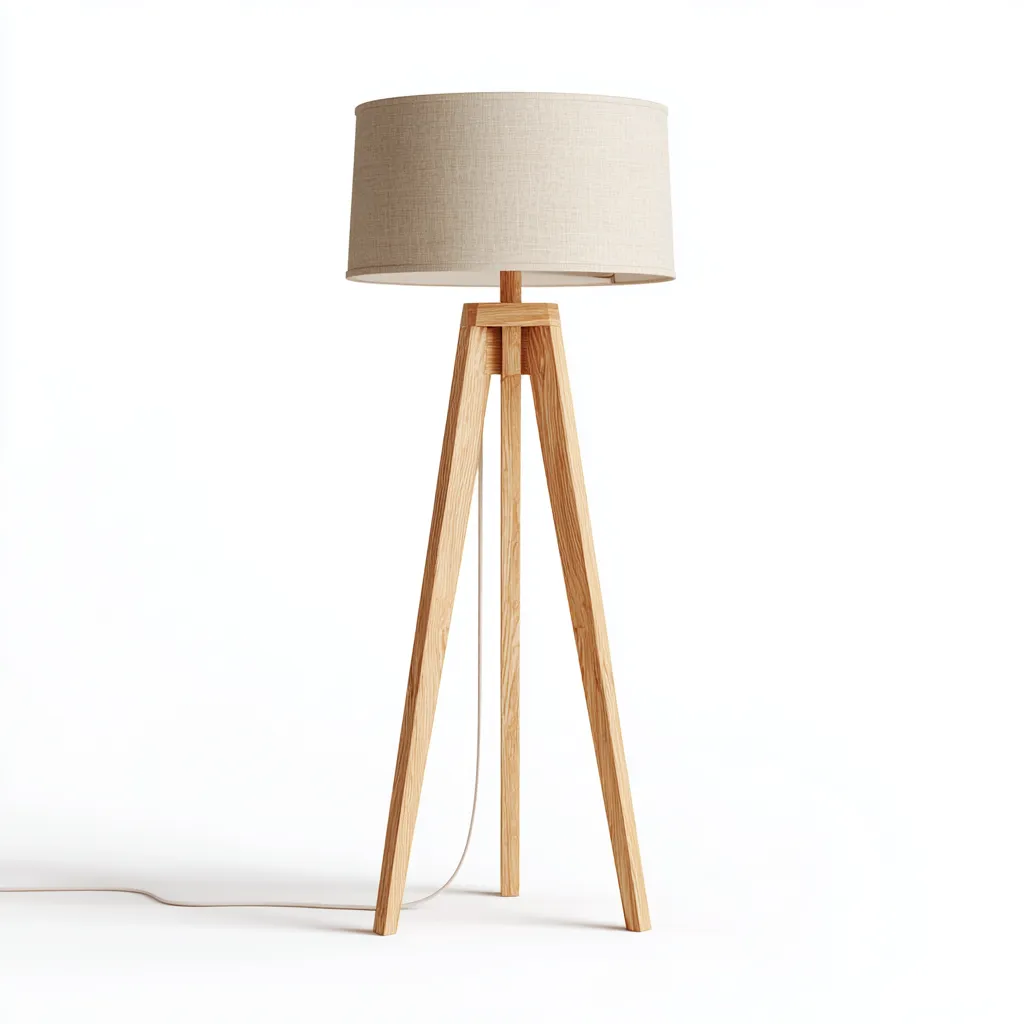 Lampada Da Terra Legno Tessuto 40X40X158 Cm - Beige-Legno Chiaro - Design Nordico - Per Soggiorno-Airyene