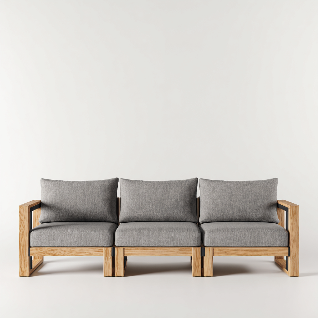 Divano Da Esterno In Legno Con Tre Posti 195x75x80 Cm - Grigio-Naturale - Adeguato Per Giardino - Design Moderno-Airyene