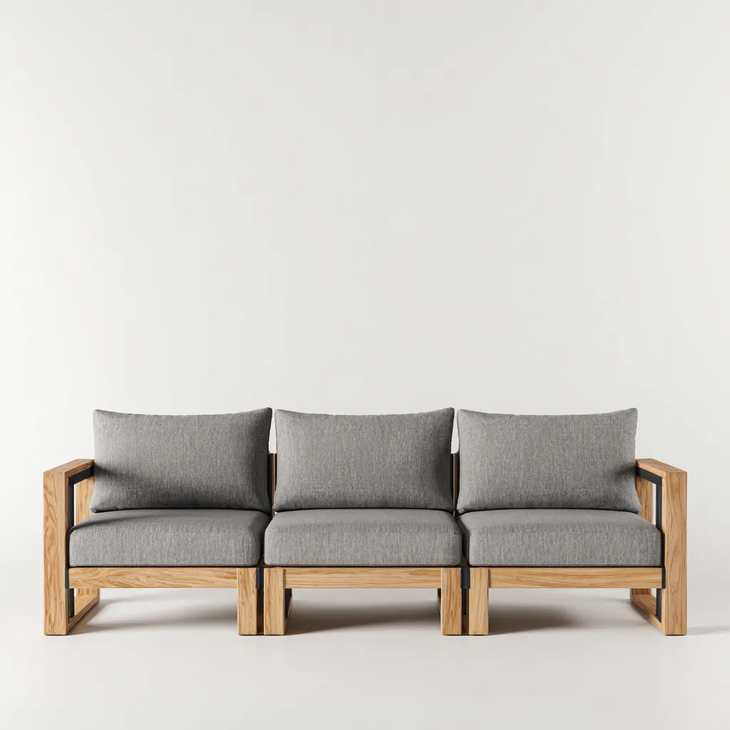 Divano Da Esterno In Legno Con Tre Posti 195x75x80 Cm - Grigio-Naturale - Adeguato Per Giardino - Design Moderno-Airyene