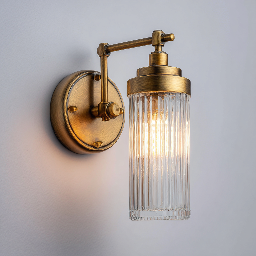 Applique In Metallo E Vetro 12x18x28 Cm - Ottone Antico - Per Soggiorno - Design Moderno-Airyene