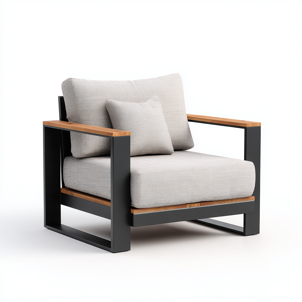 Poltrona Da Giardino - Metallo E Legno - 92X86X78 Cm - Nero-Naturale - Design Moderno-Airyene