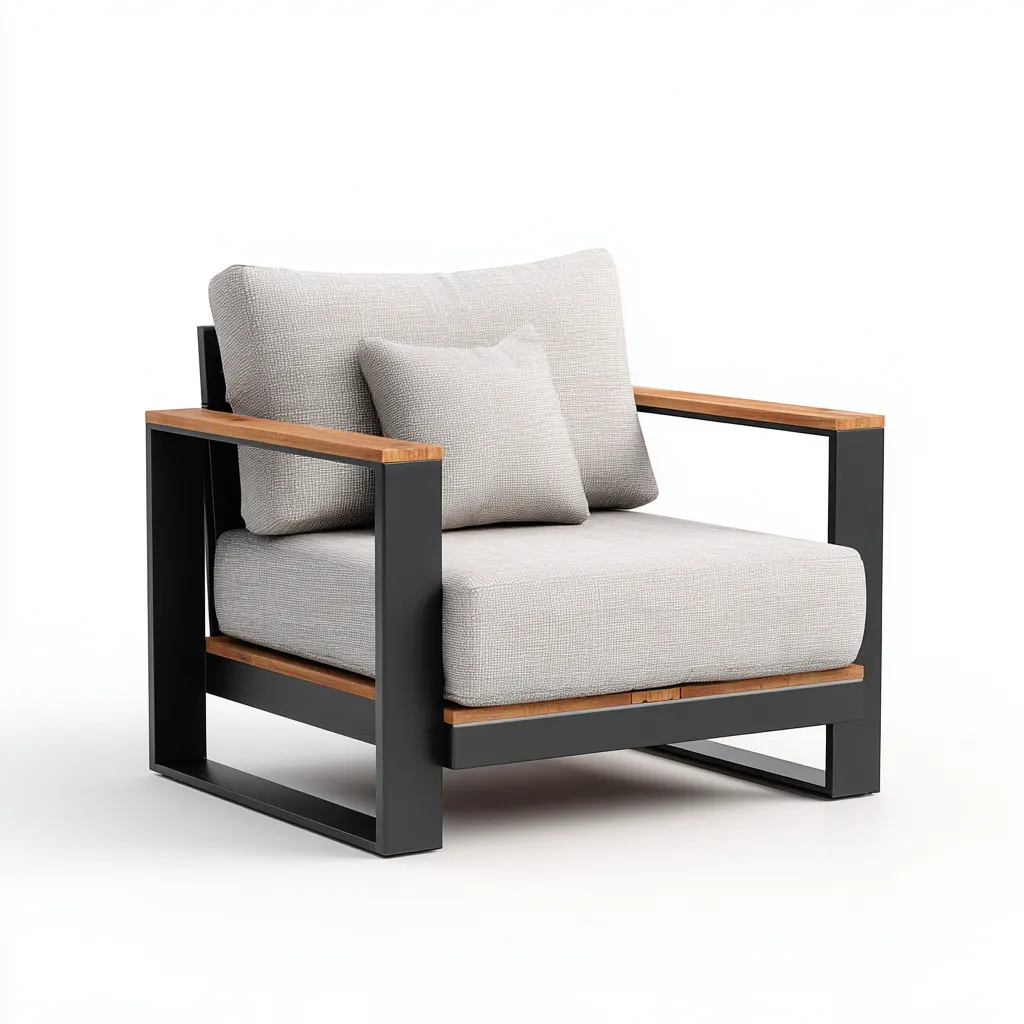 Poltrona Da Giardino - Metallo E Legno - 92X86X78 Cm - Nero-Naturale - Design Moderno-Airyene