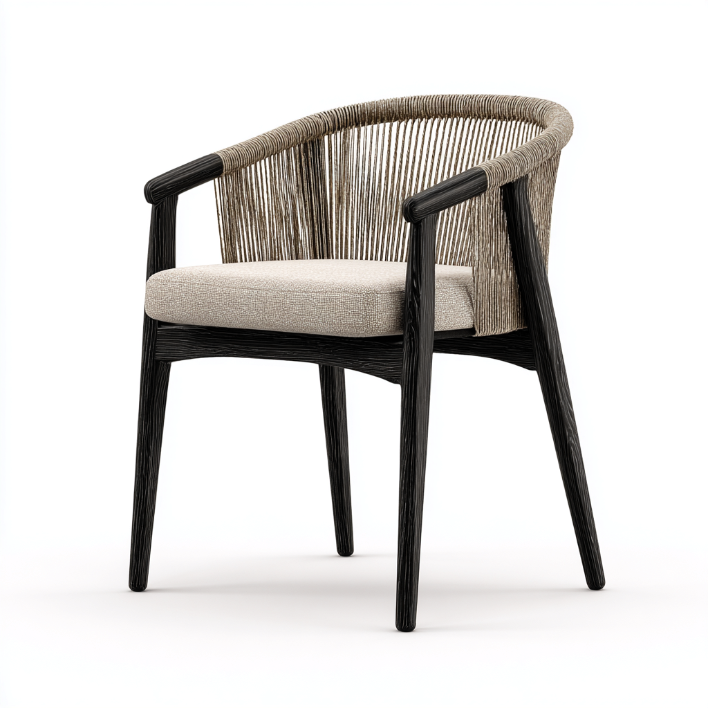 Poltrona Da Giardino - Corda Intrecciata E Legno - 61X56X80 Cm - Beige-Nero - Stile Contemporaneo-Airyene