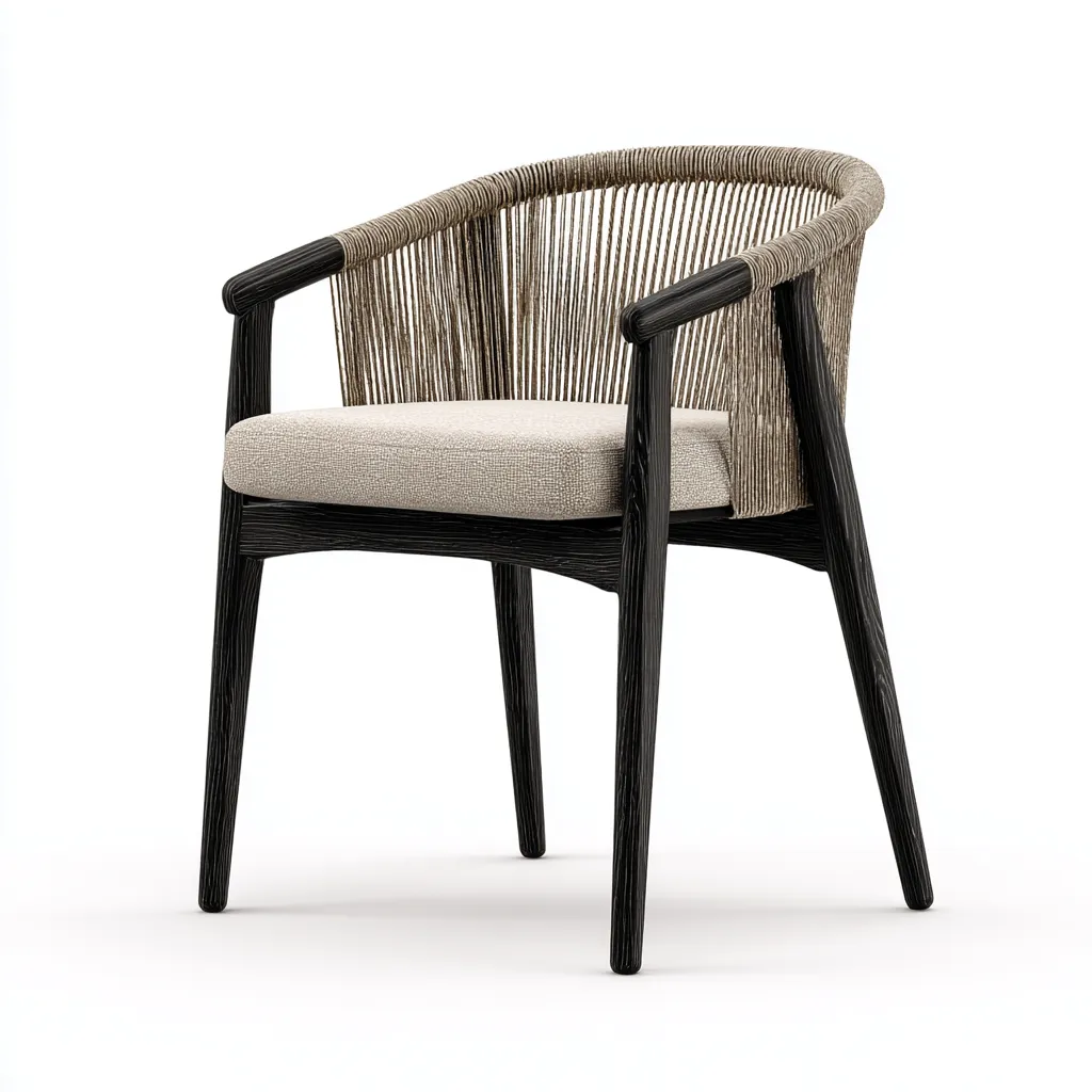 Poltrona Da Giardino - Corda Intrecciata E Legno - 61X56X80 Cm - Beige-Nero - Stile Contemporaneo-Airyene