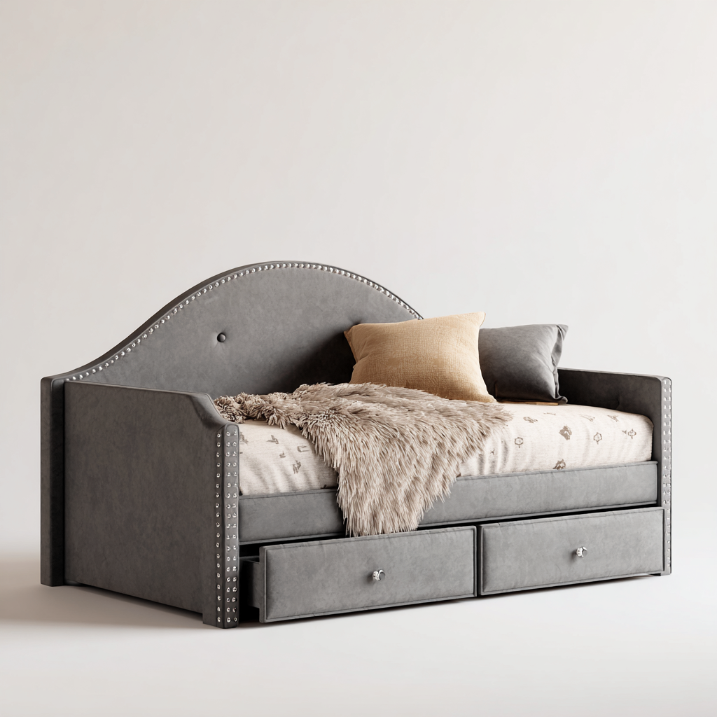 Divano Letto Similpelle 205X95X95 Cm - Grigio - Con Cassetti - Design Moderno-Airyene