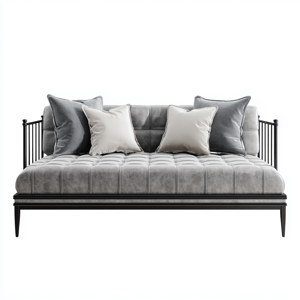 Divano Letto Velluto E Metallo 200X90X85 Cm - Grigio-Nero - Struttura In Metallo - Design Moderno-Airyene