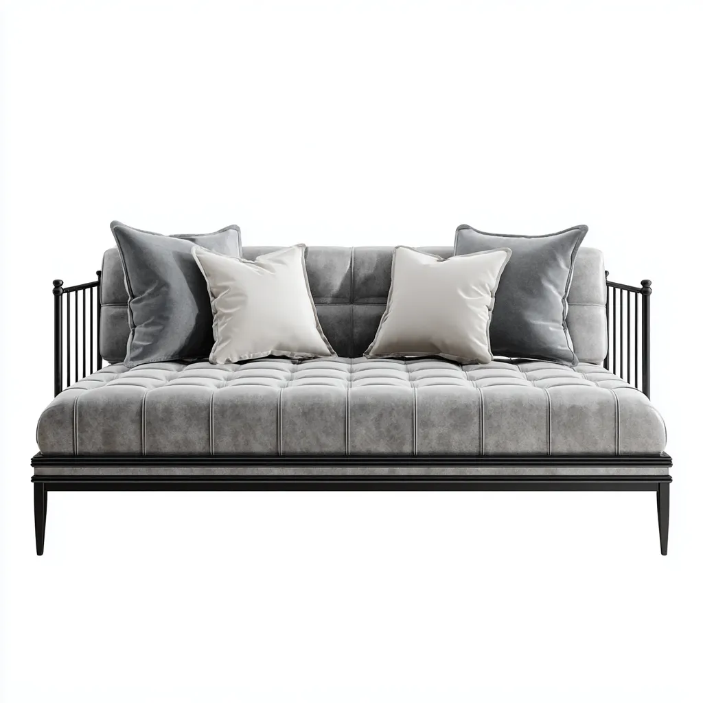 Divano Letto Velluto E Metallo 200X90X85 Cm - Grigio-Nero - Struttura In Metallo - Design Moderno-Airyene