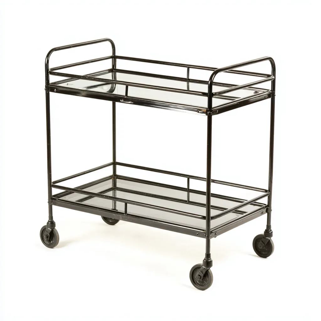 Carrello Da Cucina In Metallo E Vetro 70x42x88 Cm - Nero - Con Ripiani Doppi Per Cucina - Design Moderno-Airyene