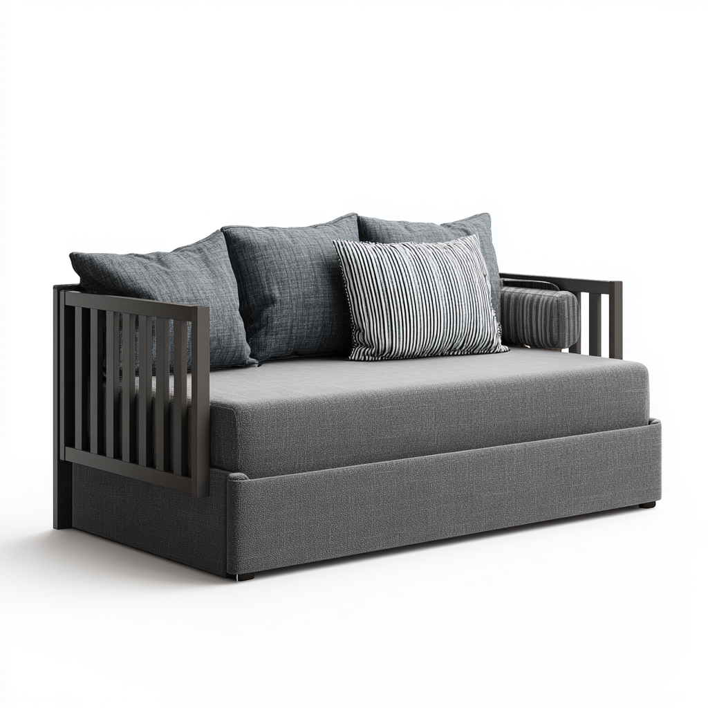 Divano Letto Tessuto 190X95X90 Cm - Grigio-Nero - Struttura A Doghe - Design Moderno-Airyene