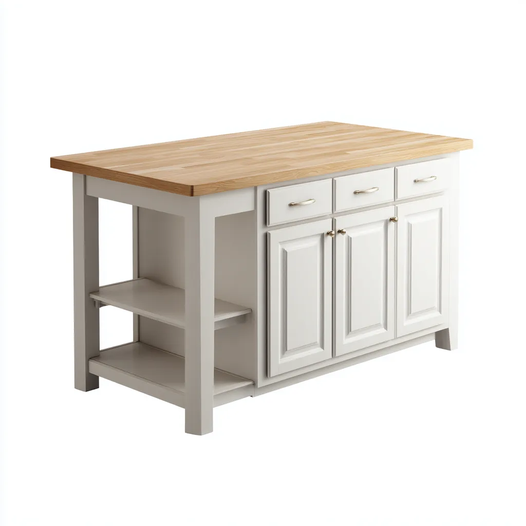 Isola Da Cucina In Legno 140x75x90 Cm - Bianco - Con Cassetti E Armadietti E Ripiani Aperti - Design Moderno-Airyene