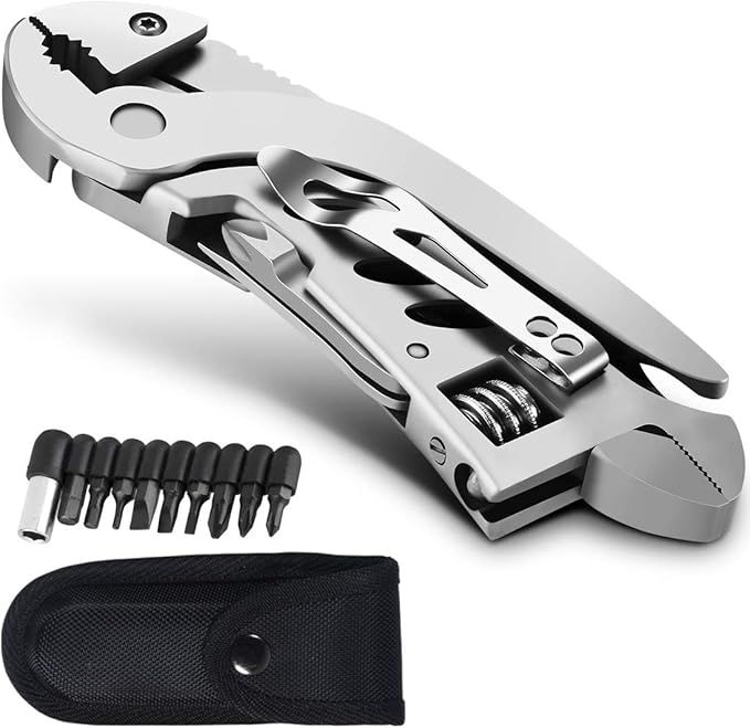 Multitool z 7 narzędziami: klucz, szczypce, przecinak do drutu, śrubokręt płaski, śrubokręt krzyżakowy. Przenośne, składane, wielofunkcyjne, regulowane narzędzie wykonane ze stali nierdzewnej.
