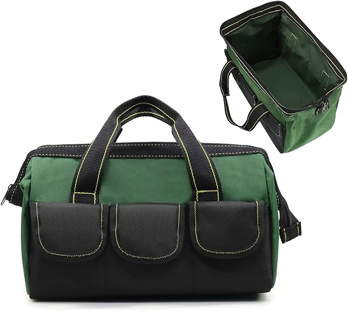 Uniwersalna, wytrzymała torba narzędziowa o szerokości 16 cali, dla profesjonalistów, wodoodporna i trwała. Idealna dla elektryków budowlanych, stolarzy i majsterkowiczów, w kolorze zielonym.