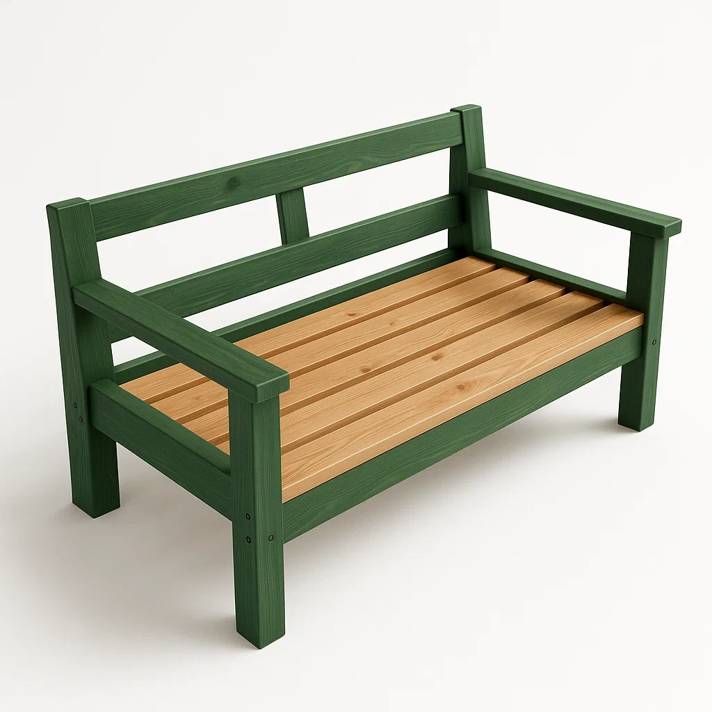 Panchina in legno di pino per bambini verde/naturale-Livinistry