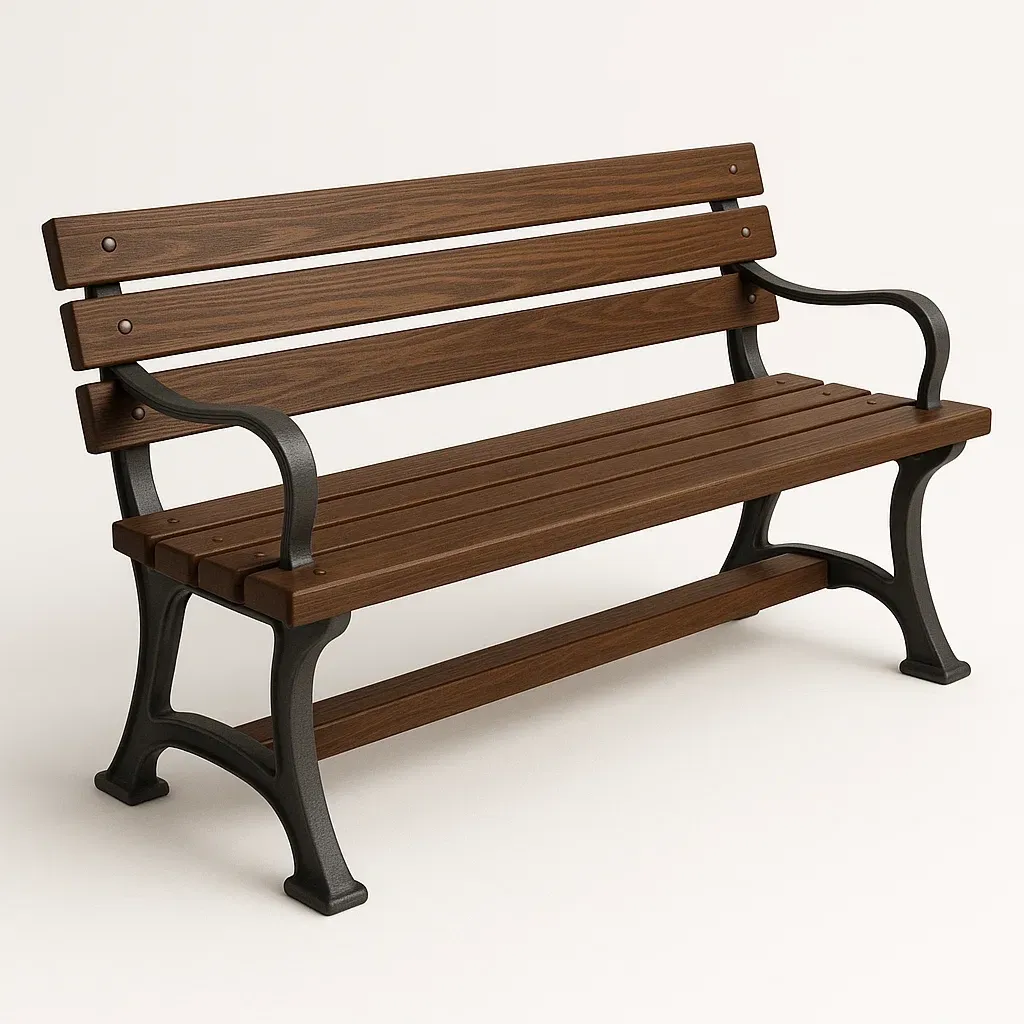 Panchina in legno e ferro ghisa marrone-Livinistry