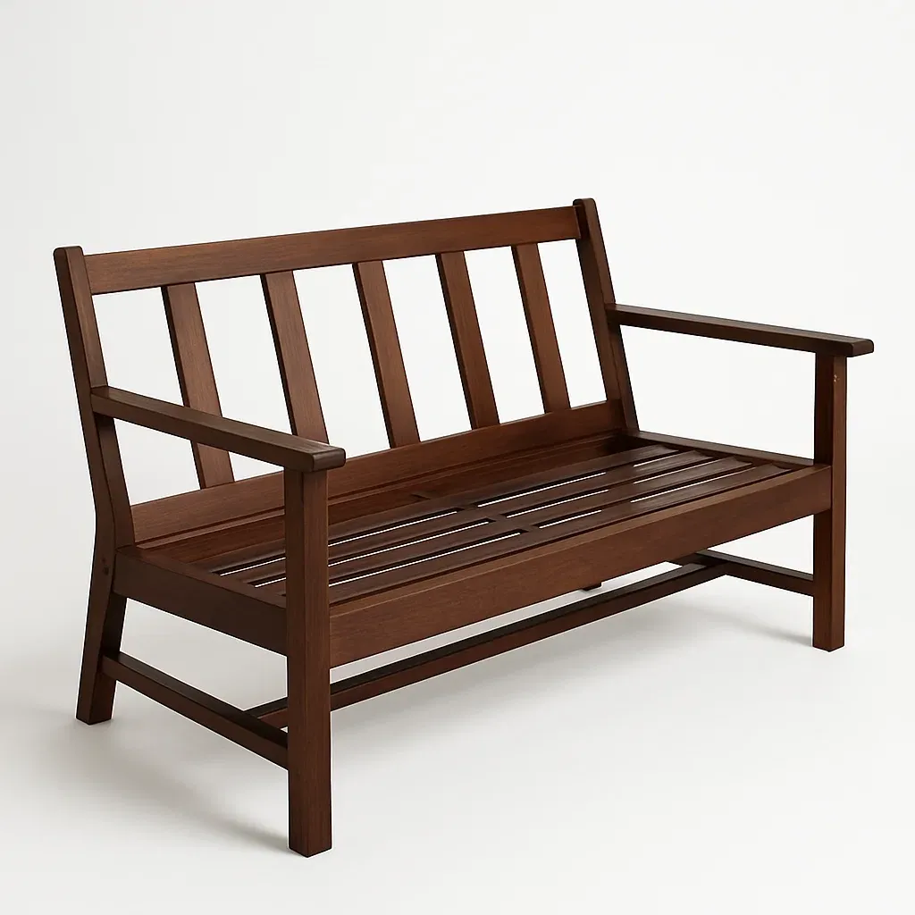 Panchina in legno di acacia marrone con schienale e braccioli 120×50×85 cm-Livinistry