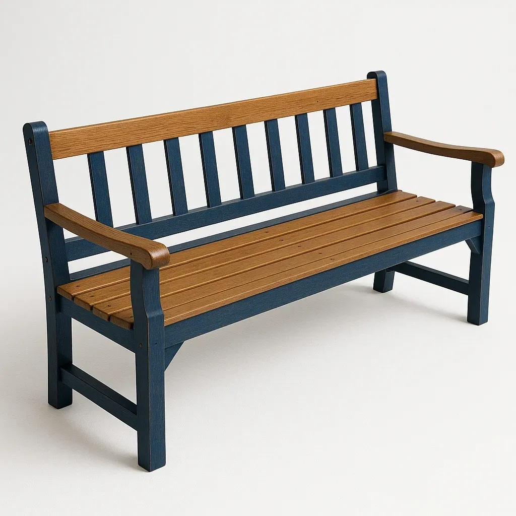 Panchina in legno massello blu e marrone-Livinistry