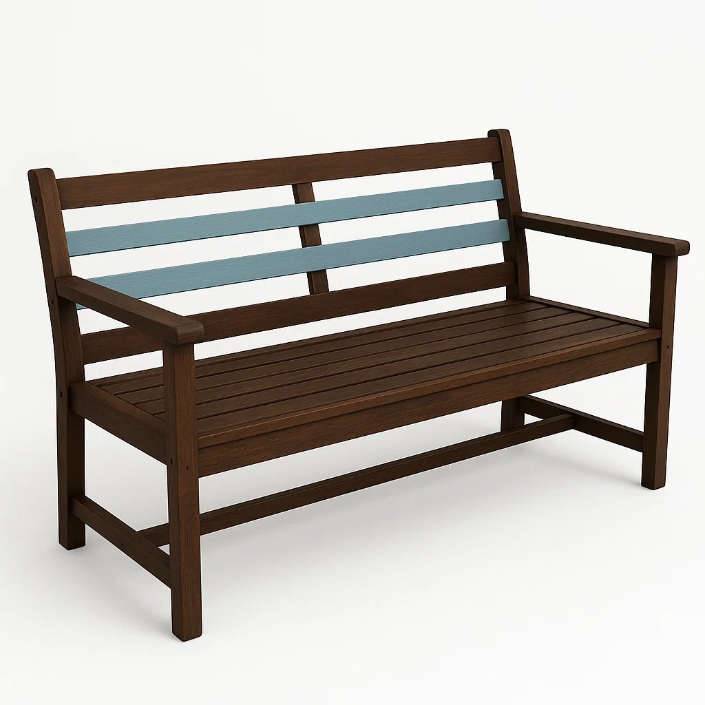 Panchina in legno di eucalipto marrone e blu-Livinistry