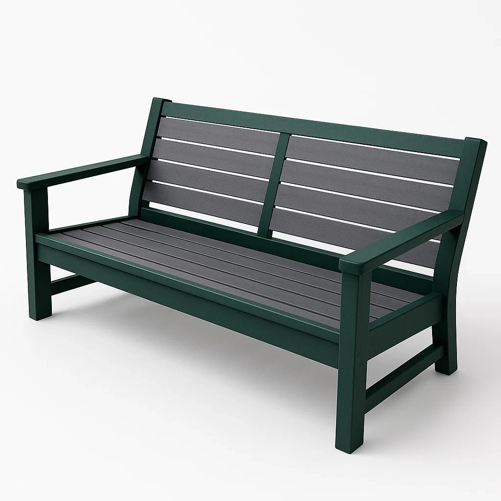 Panchina in legno composito verde scuro/grigio 150×60×80 cm-Livinistry