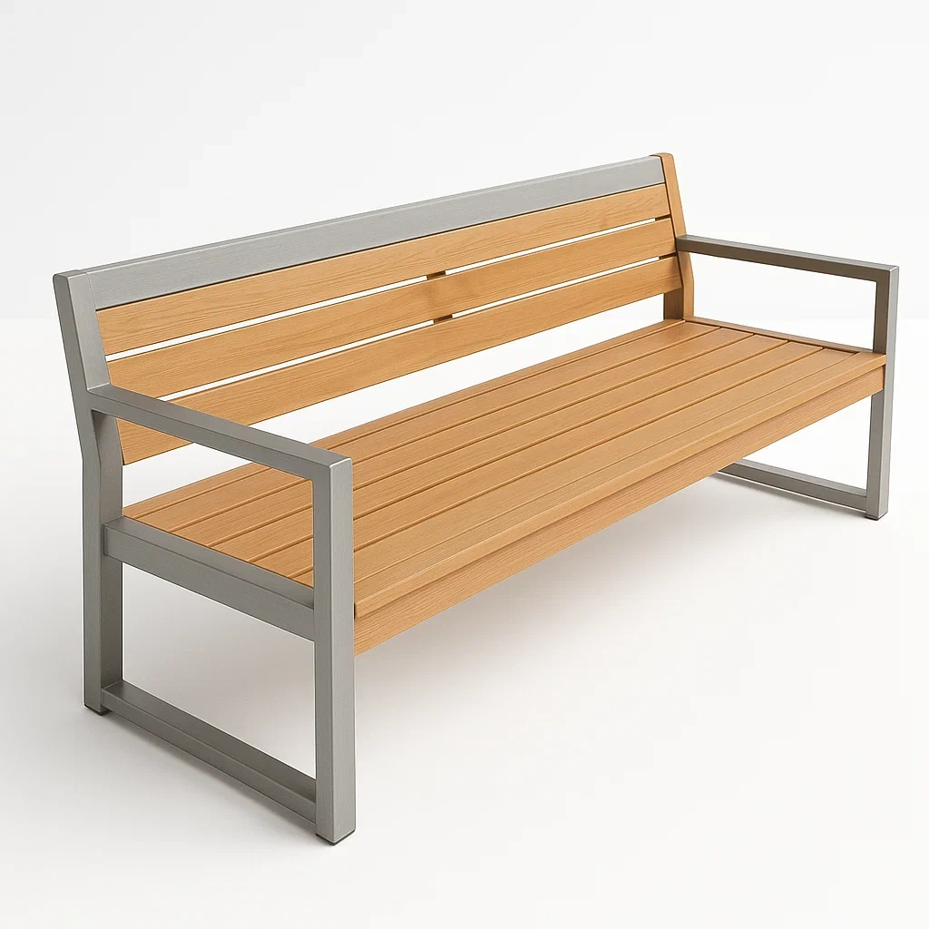 Panchina in legno e metallo con schienale e braccioli-Livinistry