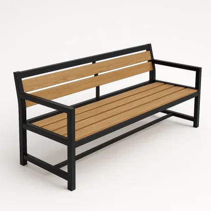 Panchina in legno e metallo verniciato nero e marrone-Livinistry