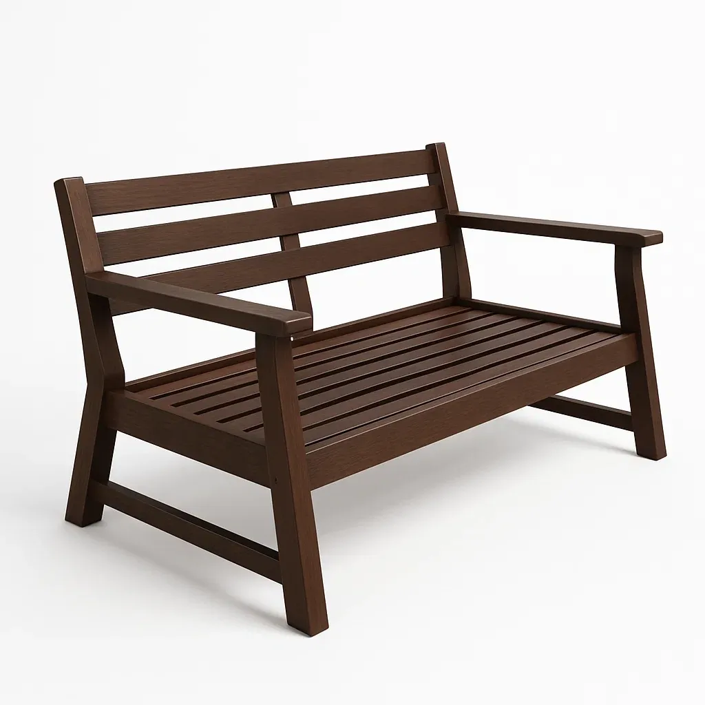 Panchina in legno marrone con schienale e braccioli-Livinistry