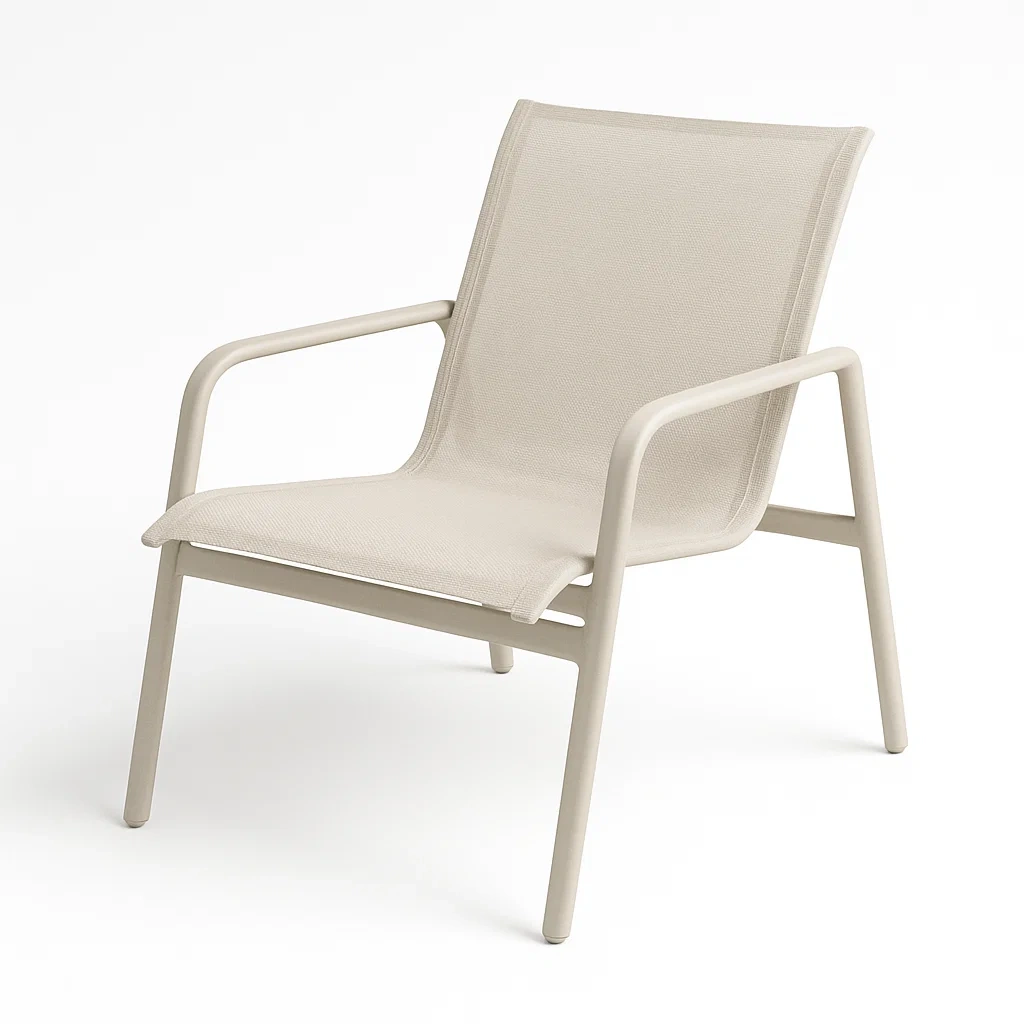 Sedia in tessuto di poliestere beige con struttura in alluminio-Livinistry