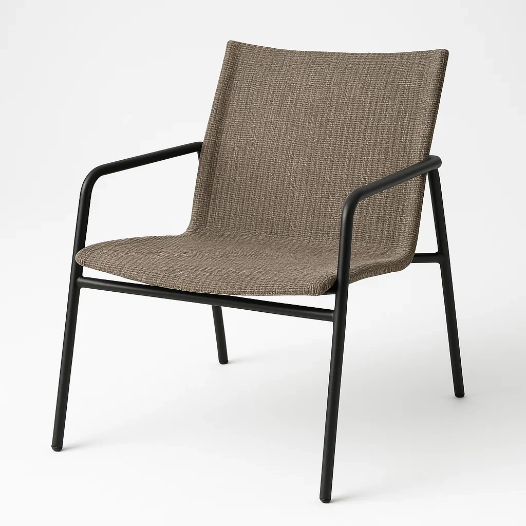 Sedia in tessuto colore caffè con telaio in metallo nero-Livinistry