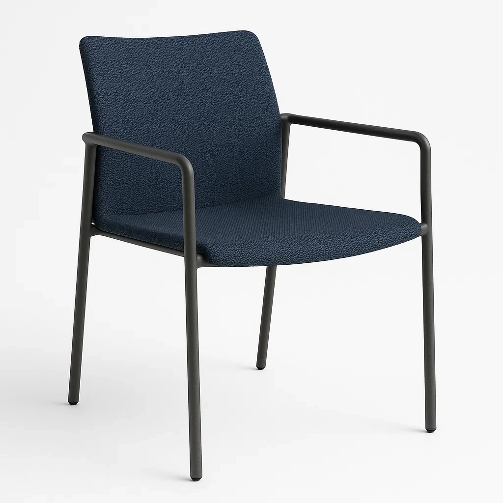 Sedia in tessuto blu con struttura in metallo-Livinistry