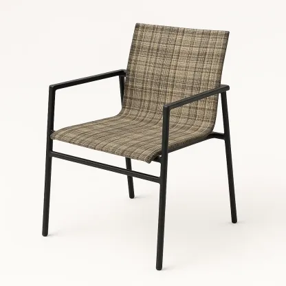 Sedia in tessuto a quadri marroni con struttura in metallo nero-Livinistry