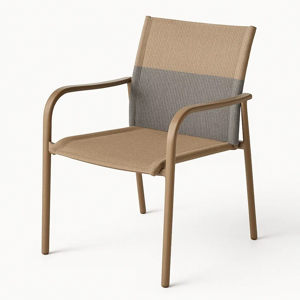 Sedia in tessuto beige e grigio con struttura in metallo-Livinistry