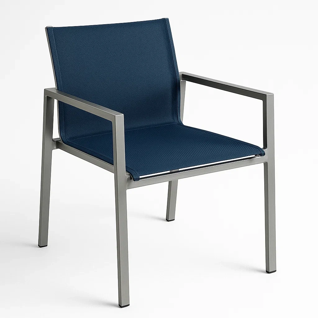 Sedia in tessuto blu con struttura in alluminio-Livinistry