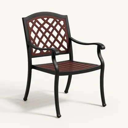 Sedia per il tempo libero in alluminio nero e legno sintetico marrone-Livinistry