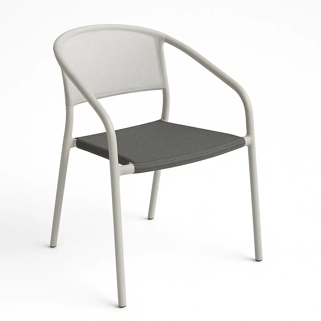 Sedia per il tempo libero in alluminio con schienale e seduta in rete grigio chiaro/grigio scuro-Livinistry