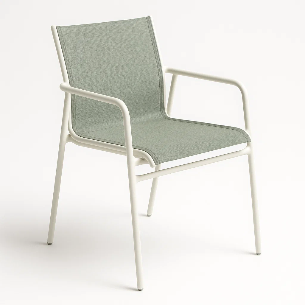 Sedia per il tempo libero in alluminio bianco e tessuto verde-Livinistry