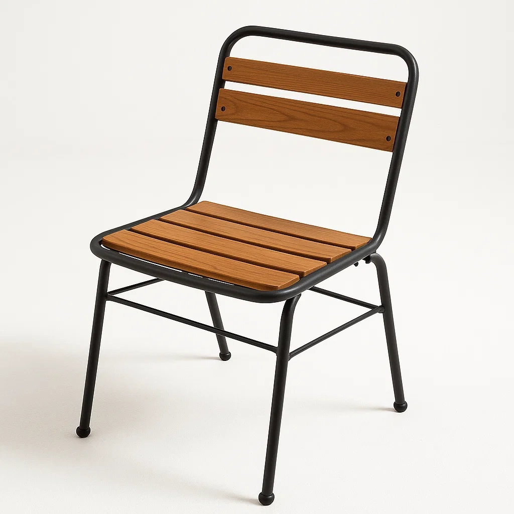 Sedia per il tempo libero in acciaio e legno nero e marrone-Livinistry