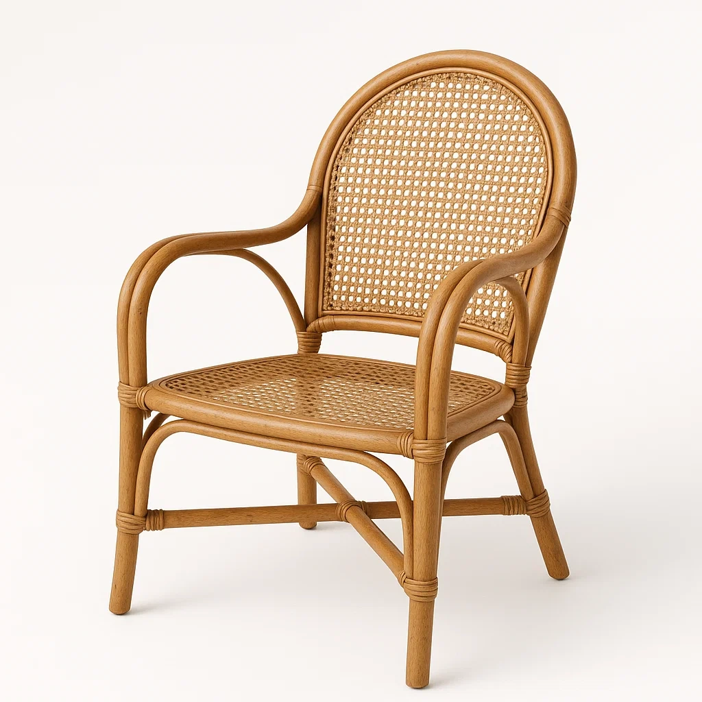 Sedia per il tempo libero in rattan naturale con schienale curvo-Livinistry