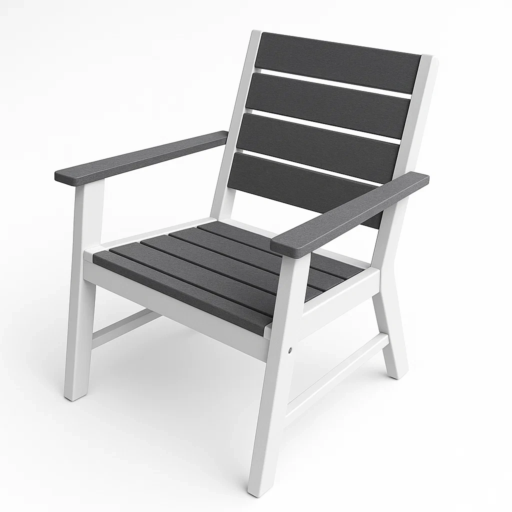 Sedia per il tempo libero in legno composito grigio e bianco-Livinistry