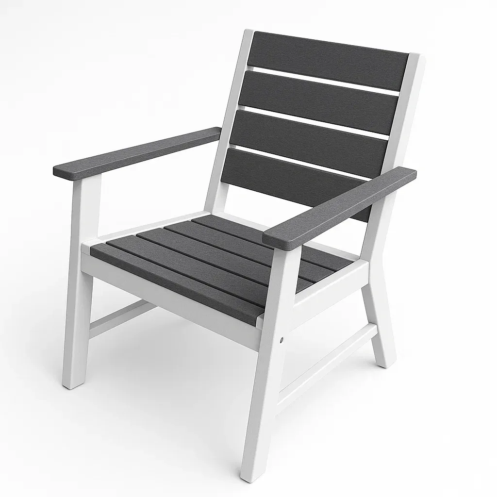 Sedia per il tempo libero in legno composito grigio e bianco-Livinistry