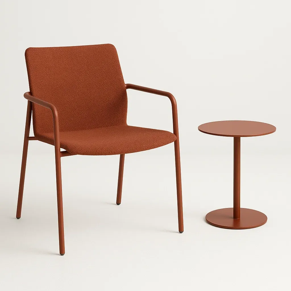 Set tavolo e sedia in metallo e tessuto colore ruggine-Livinistry