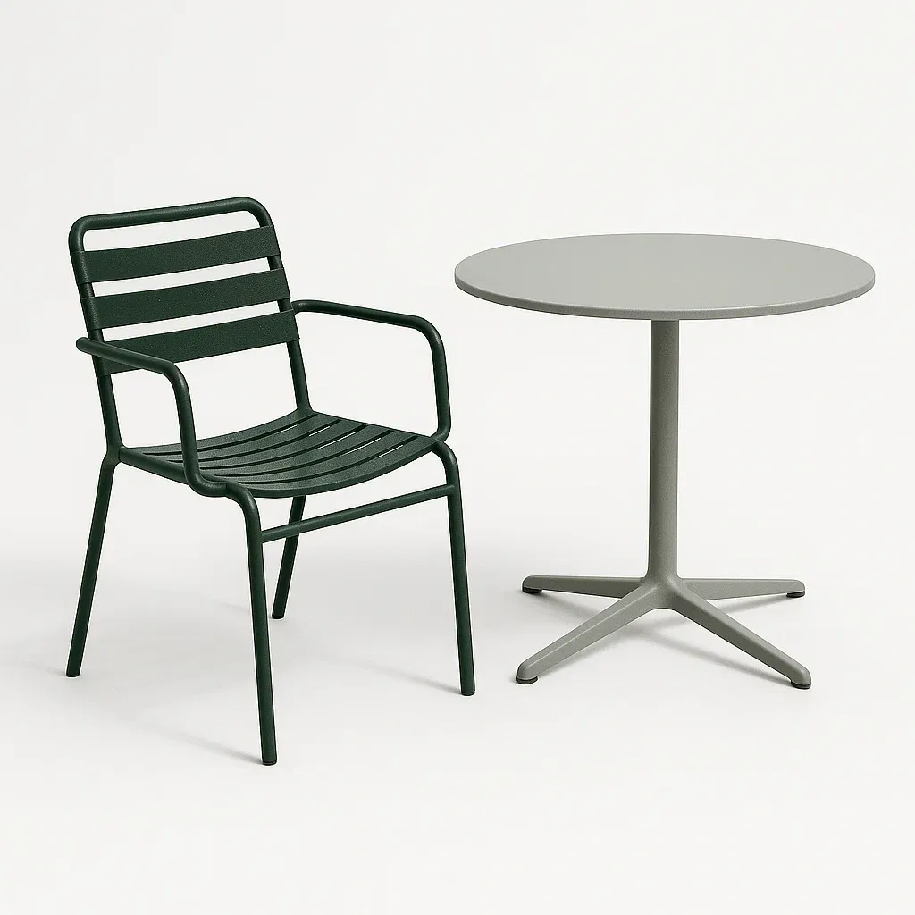 Set tavolo e sedia rotondo grigio e verde in metallo-Livinistry