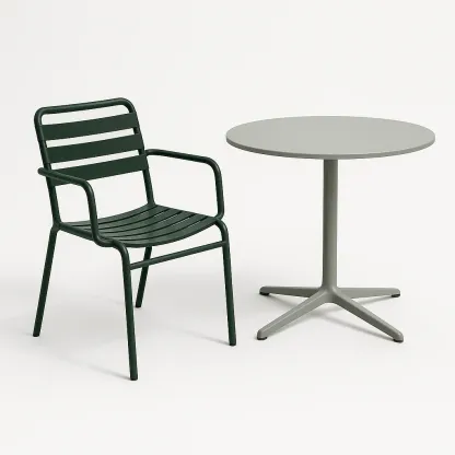 Set tavolo e sedia rotondo grigio e verde in metallo-Livinistry