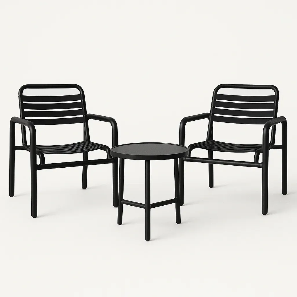 Set tavolo e sedia 2 pezzi in metallo e PVC nero-Livinistry