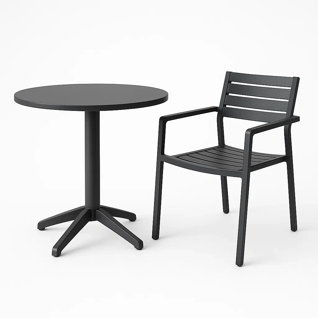 Set tavolo e sedia in alluminio nero-Livinistry